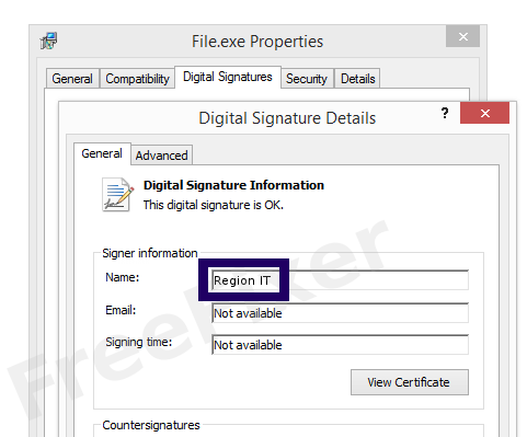 Screenshot of the Region IT certificate
